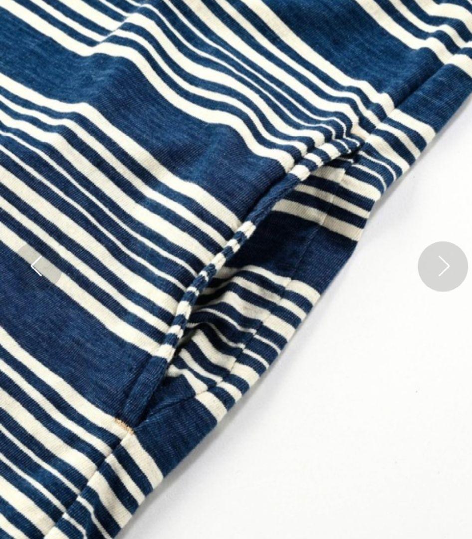 45R 縞天竺のカットワークドレス(インディゴ）