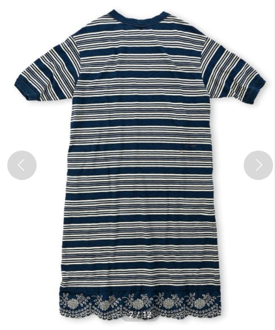 45R 縞天竺のカットワークドレス(インディゴ）