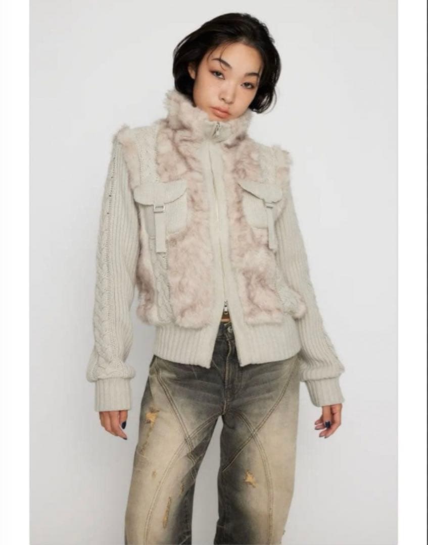 laguagem CABLE KNIT FAUX FUR ブルゾン IVOY