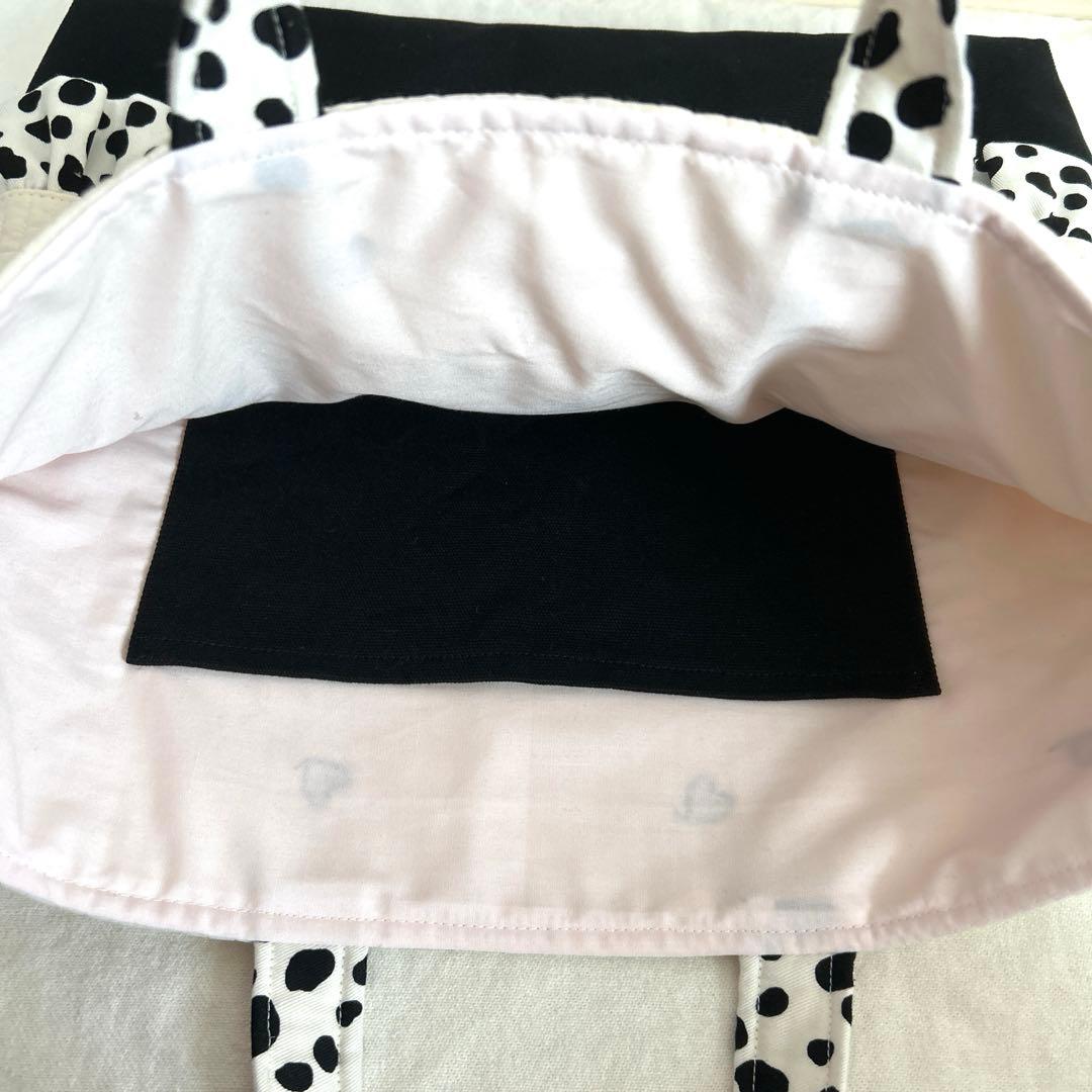 入園入学4点セット　【白地黒ハートヌビ×ダルメシアン】　女の子　ナップサック