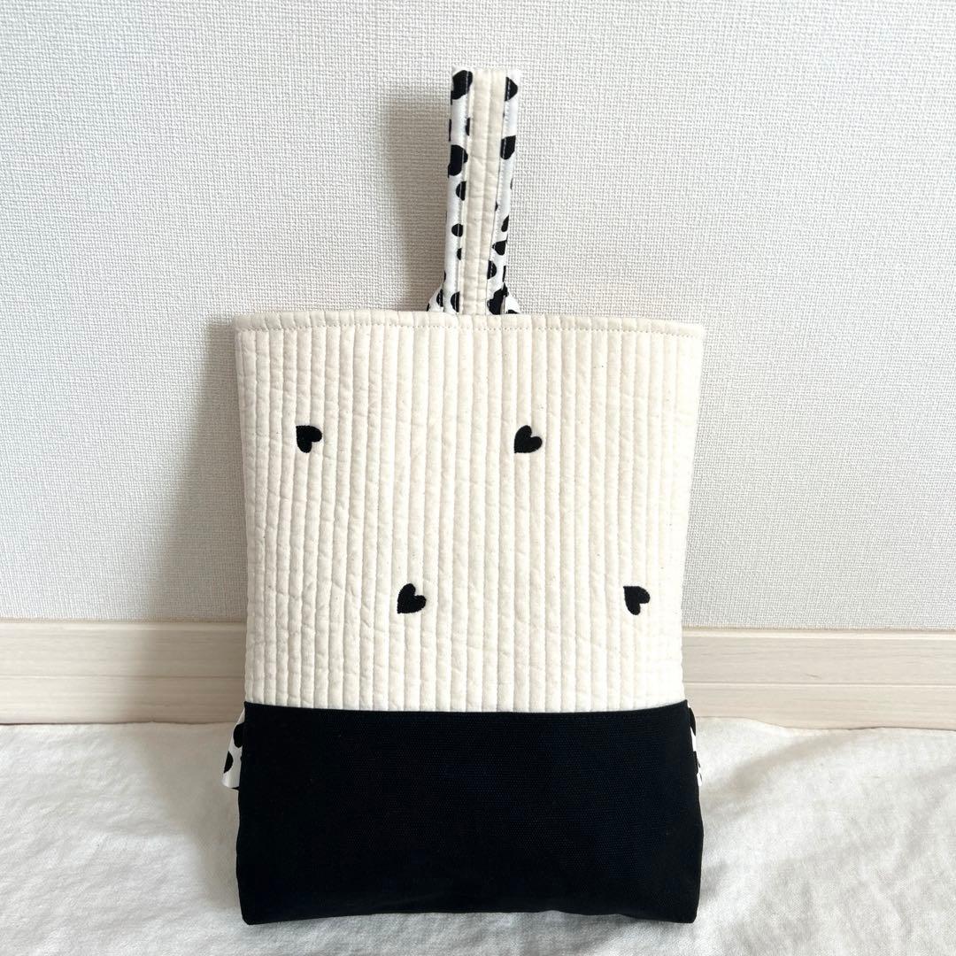 入園入学4点セット　【白地黒ハートヌビ×ダルメシアン】　女の子　ナップサック