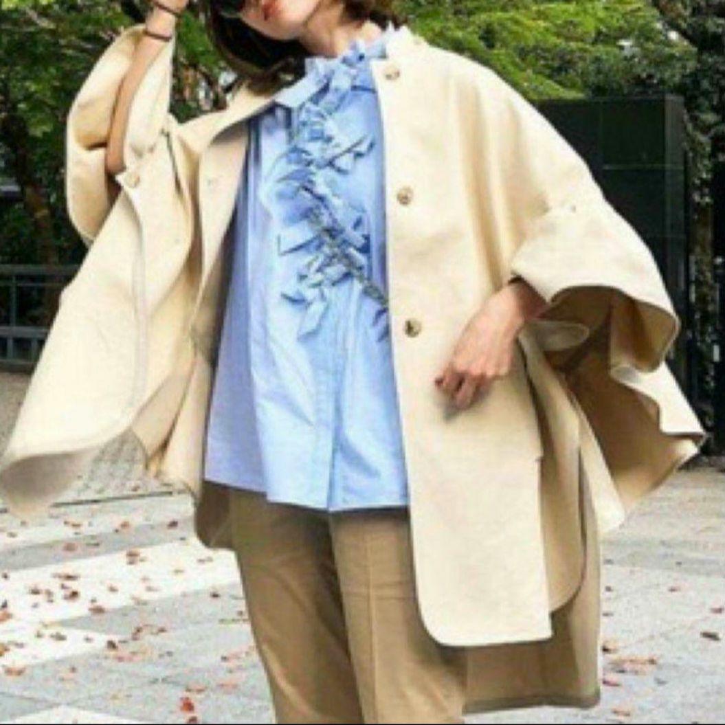 美品・21年モデル✨マックスマーラ 白タグ フリルライトコート ケープ ベージュ