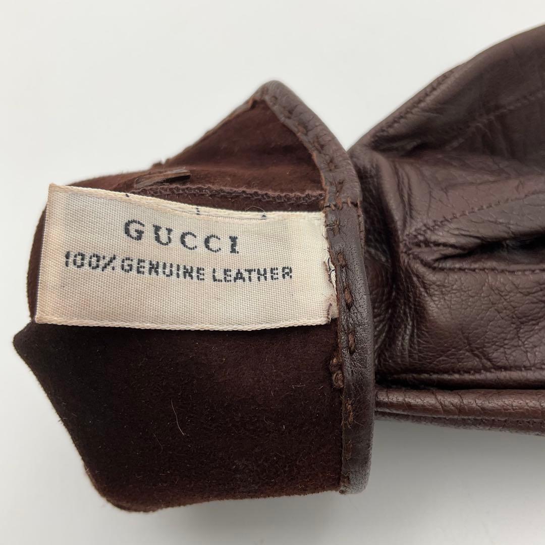 GUCCI グッチ 手袋 グローブ ホースビット レザー ブラウン