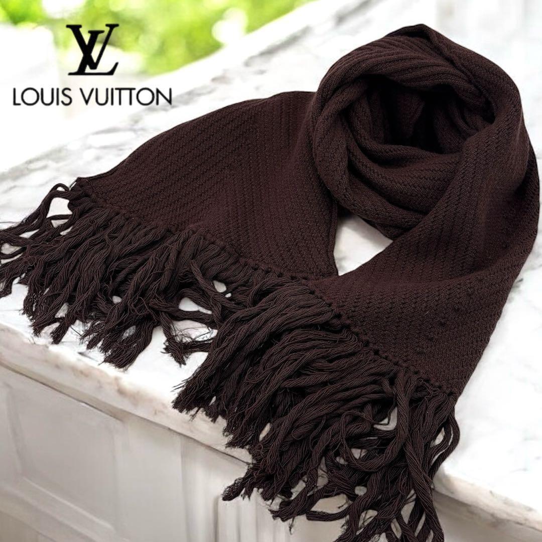 【美品】ルイヴィトン/カシミアロングマフラー/ストール/フリンジ/ポケット付き