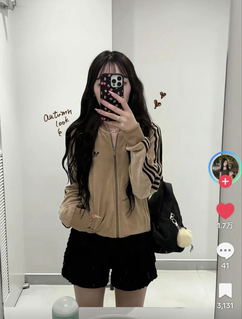 り*が様 新品S⭐️adidas アディカラー ブラウン ベロア トラックジャケ