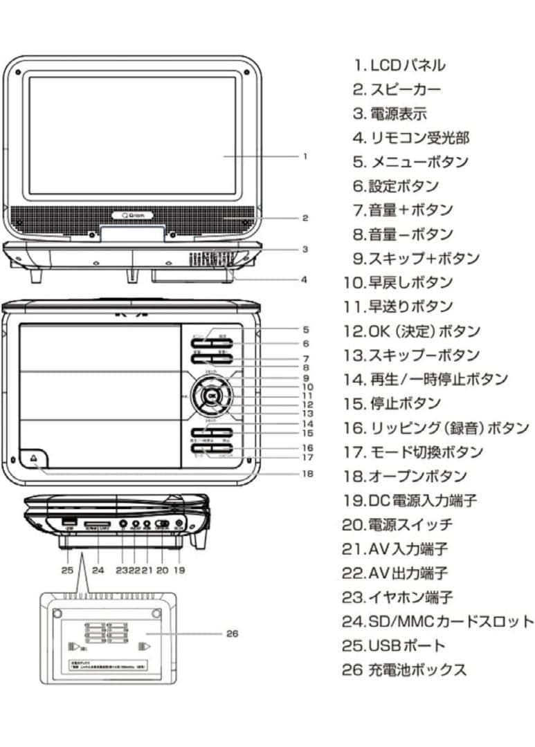 山善 YAMAZEN 9インチ フルセグチューナー内蔵ポータブルDVDプレーヤー