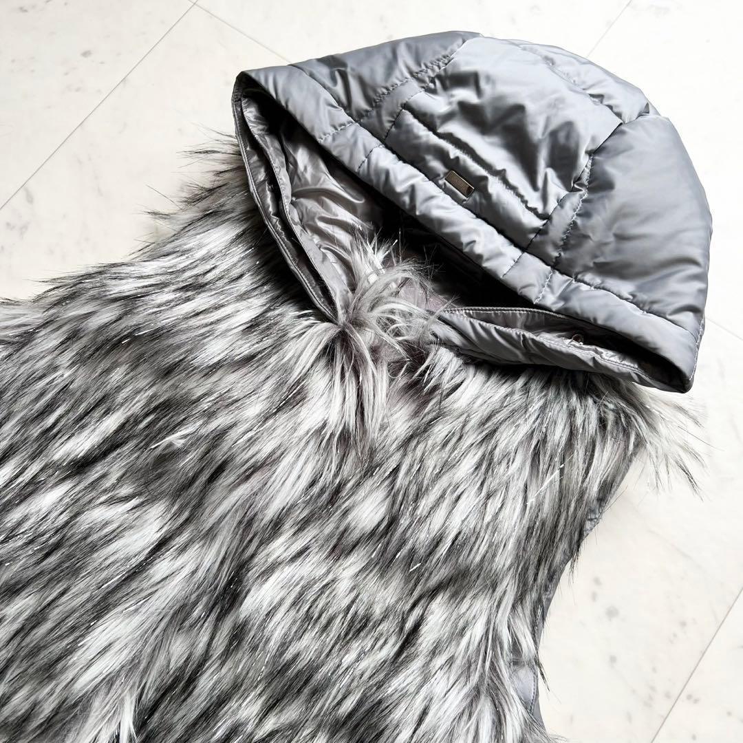 HERNO リゾート ラメファー ドッキング ダウンベスト フーデット