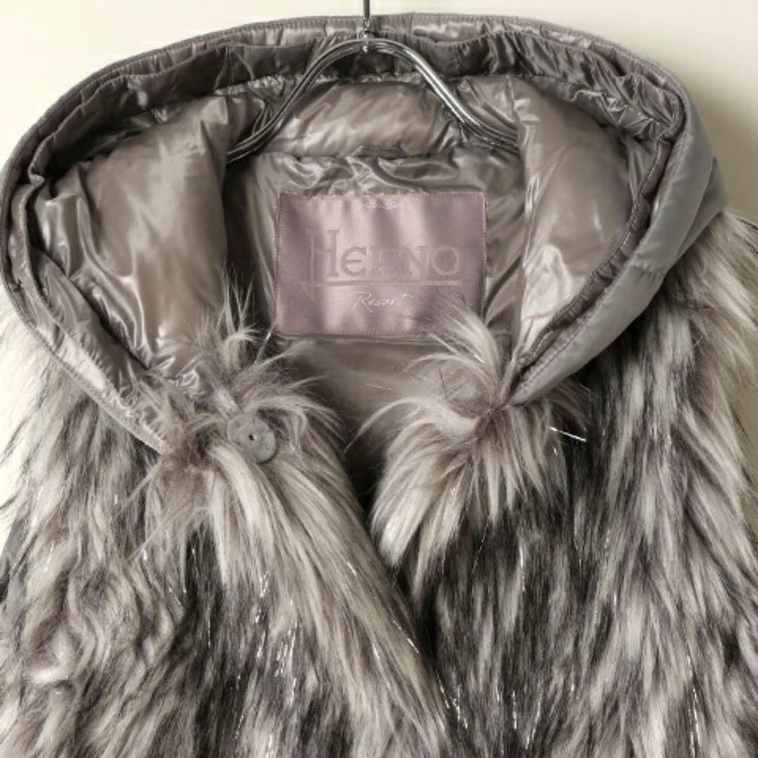 HERNO リゾート ラメファー ドッキング ダウンベスト フーデット