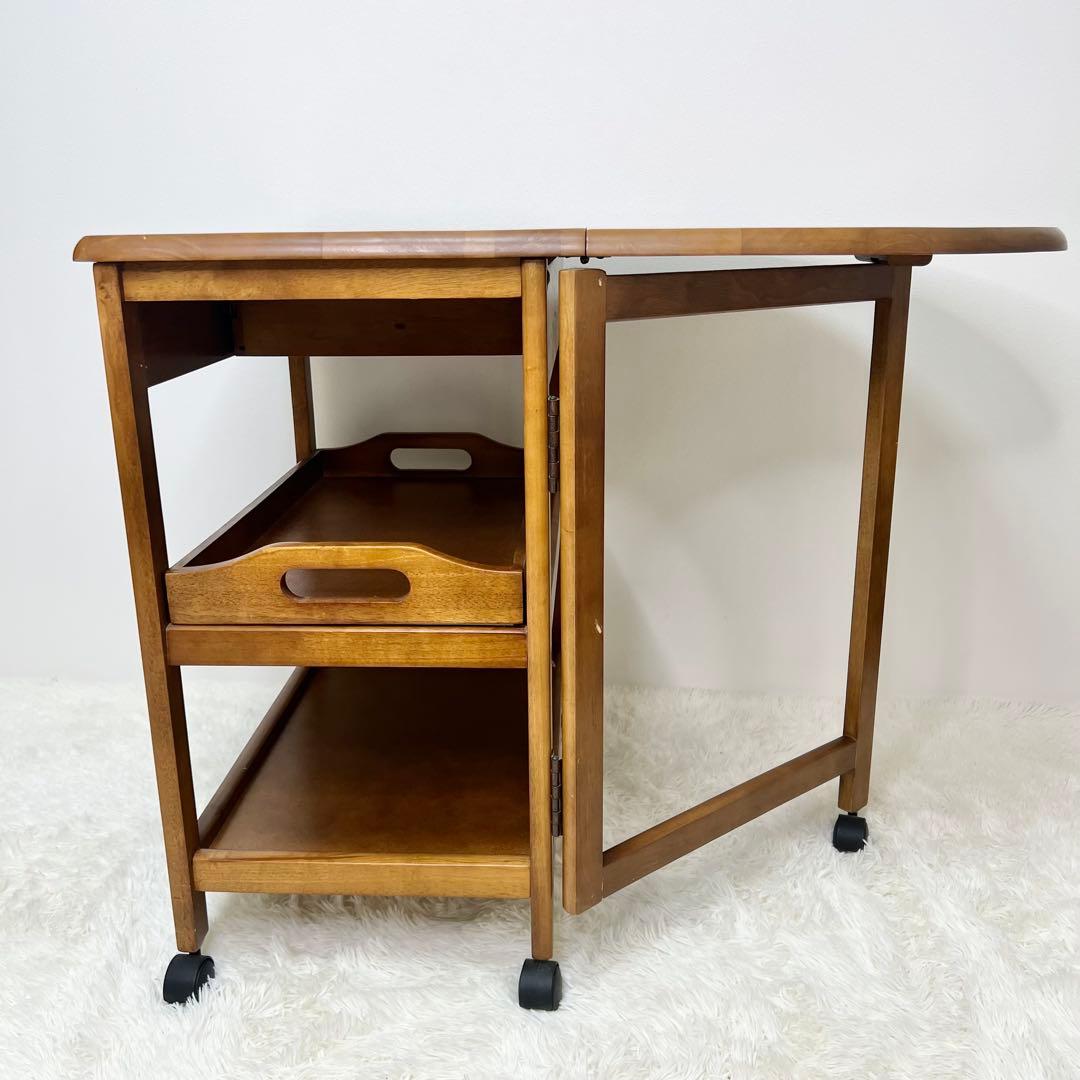 キッチンワゴン バタフライ キャスター付き サイドテーブル 折りたたみ 棚 収納