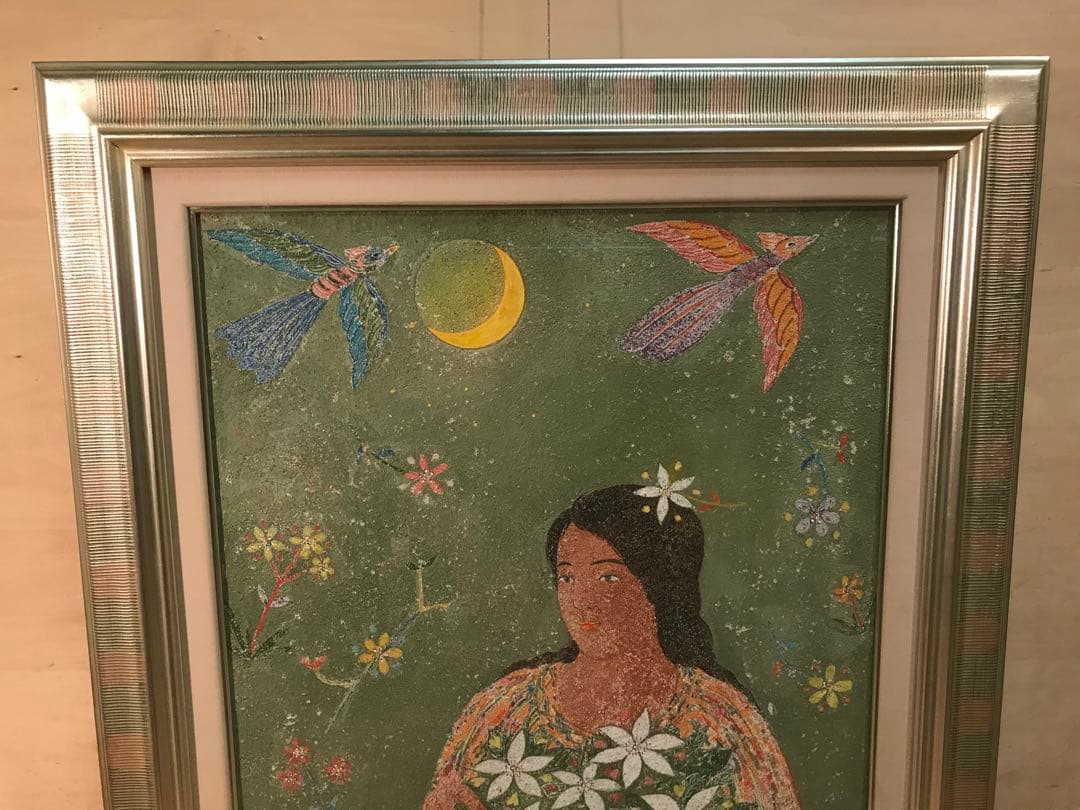 金森良泰　「瑞鳥華」　フレスコ画１０号　画面右下・キャンバス裏に本人直筆サイン有