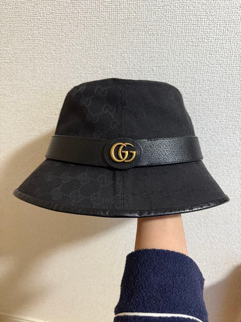 GUCCI グッチ バケットハット バケハ GG柄 ブラックゴールドロゴ 正規品