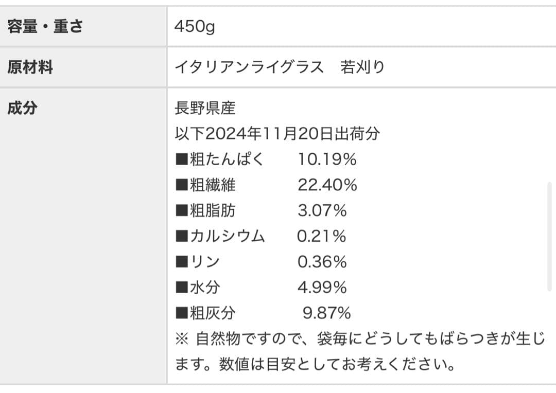 WOOOLY イタリアンライグラス 450g 2024年度産