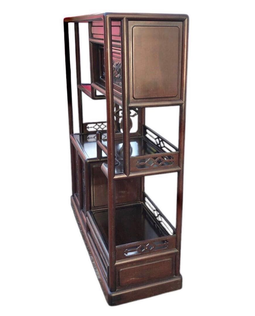 唐木　透かし彫り　飾り棚/茶箪笥　和家具　紫檀　花梨　収納棚　時代箪笥