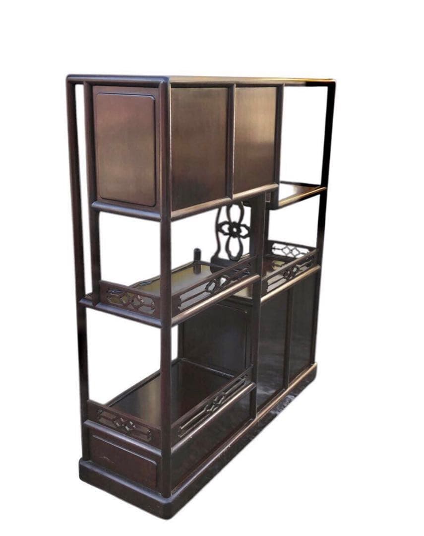 唐木　透かし彫り　飾り棚/茶箪笥　和家具　紫檀　花梨　収納棚　時代箪笥