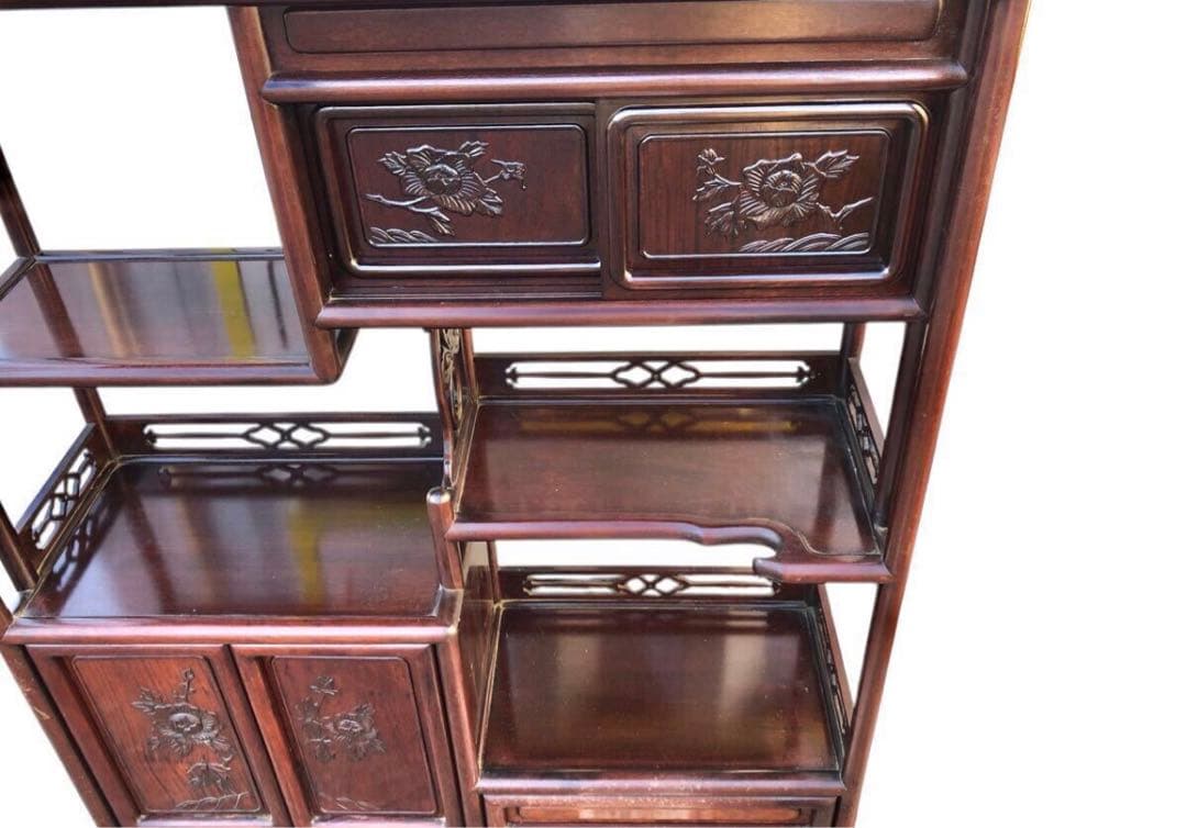 唐木　透かし彫り　飾り棚/茶箪笥　和家具　紫檀　花梨　収納棚　時代箪笥