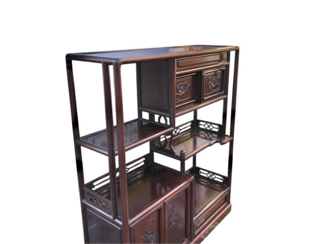 唐木　透かし彫り　飾り棚/茶箪笥　和家具　紫檀　花梨　収納棚　時代箪笥