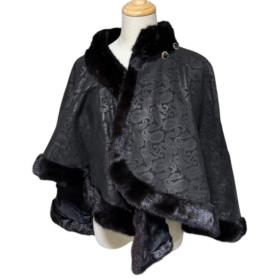 裾回り312cm✨ CHARLES JOURDAN レザー ミンク ケープ 38