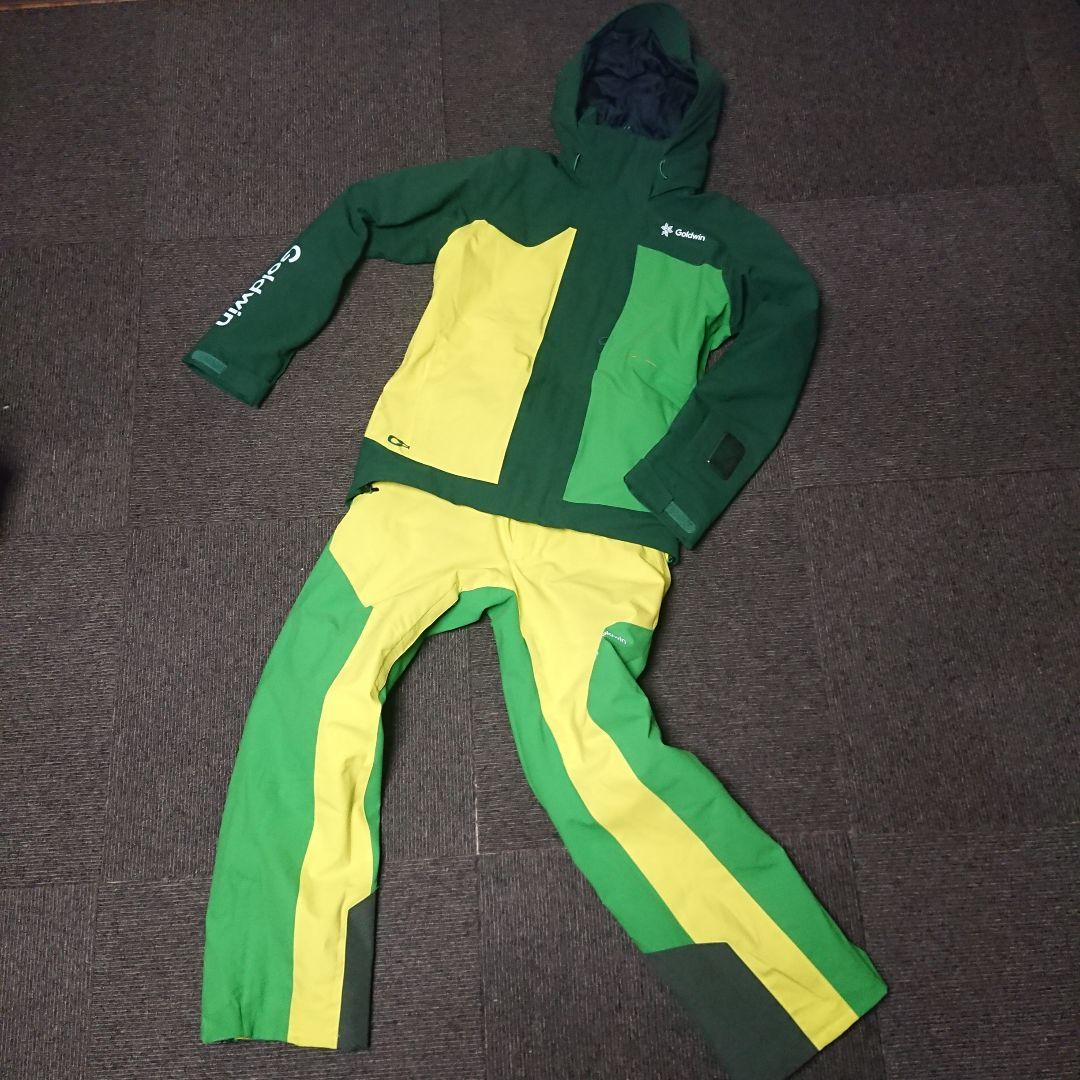 送料無料【Goldwin】イエロー×グリーンスキーウェア上下セット 上M下M-S