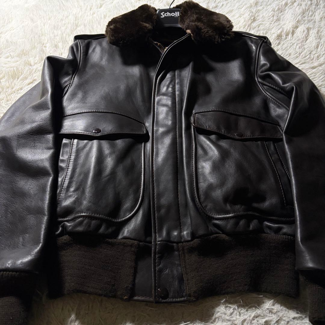 【米国製】schott フライトジャケット　 G-1 本革　　焦茶　襟ボア　40