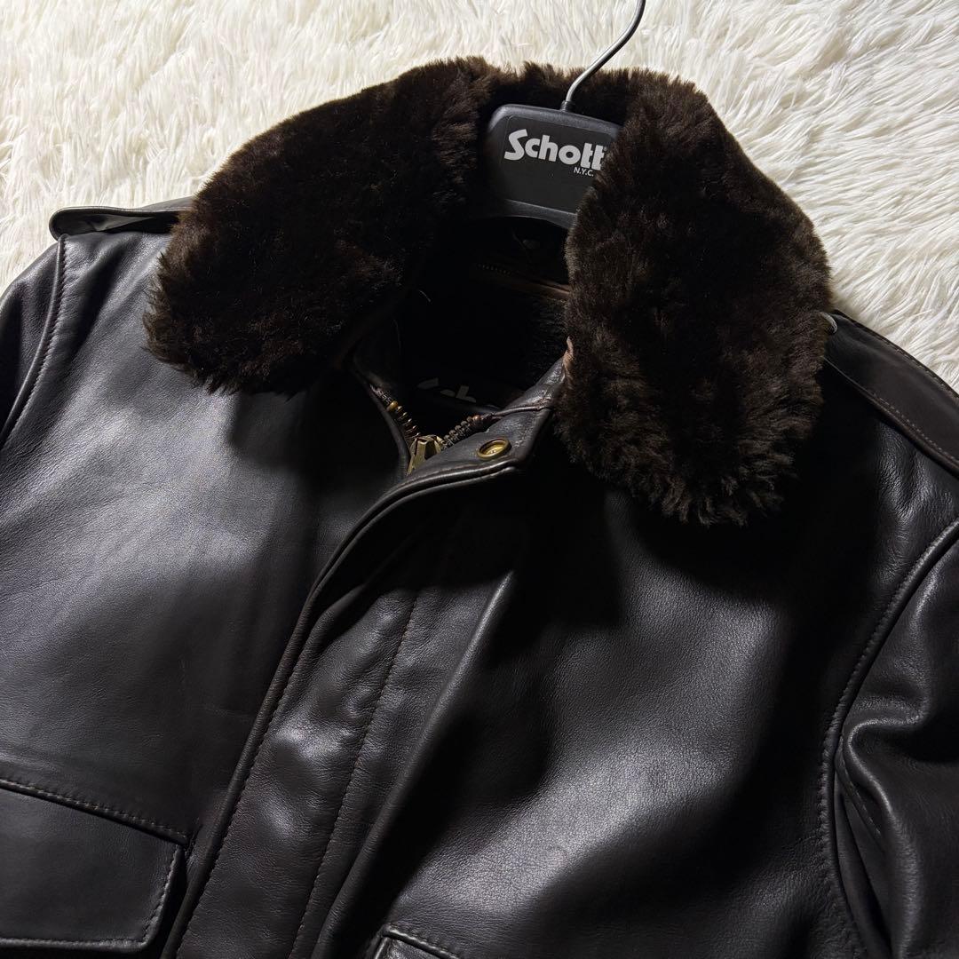【米国製】schott フライトジャケット　 G-1 本革　　焦茶　襟ボア　40