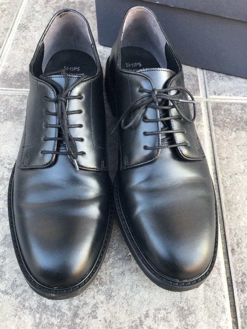 新品 SHIPS ブラック レザー シューズ 27.5