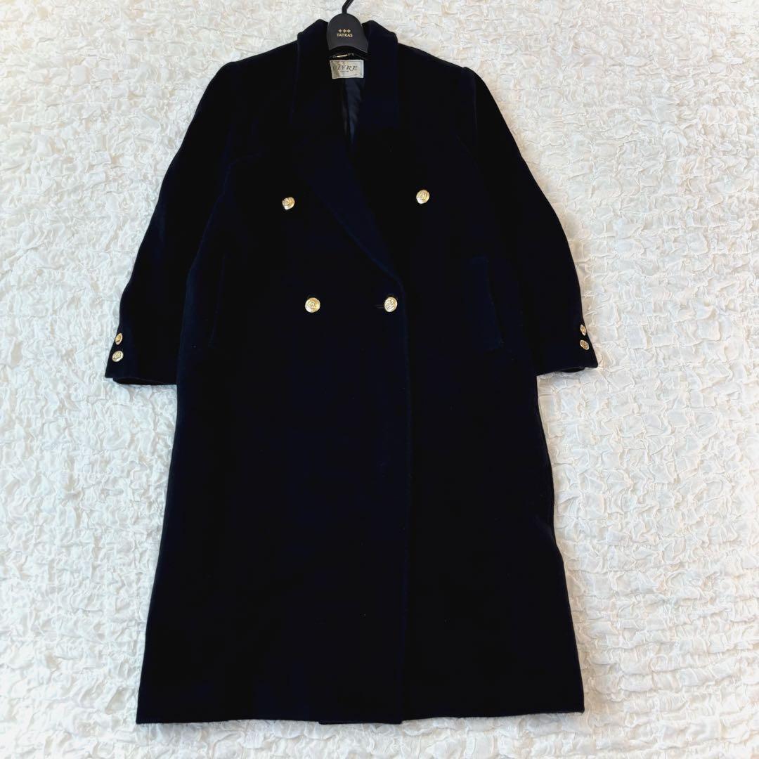 藤井毛織 カシミヤ100% チェスター コート カシミア ロング丈 ブラック 黒