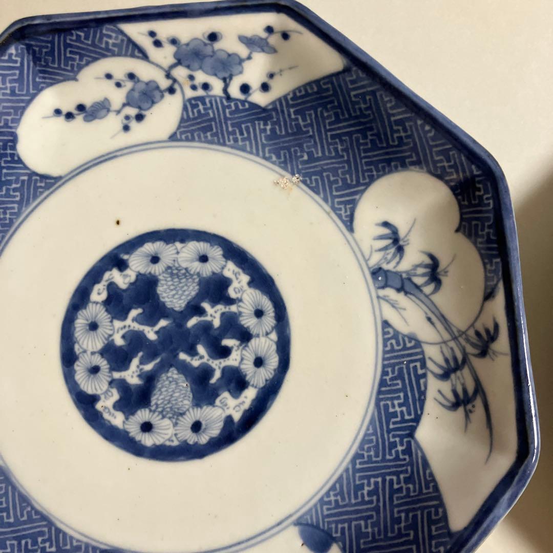 古伊万里染付　八角皿２枚　径20.5cm