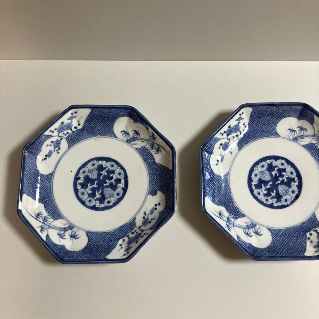 古伊万里染付　八角皿２枚　径20.5cm