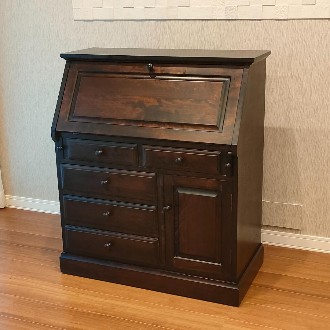 〈美品〉勇峰工芸　ライディングビュロー　デスク　樺材