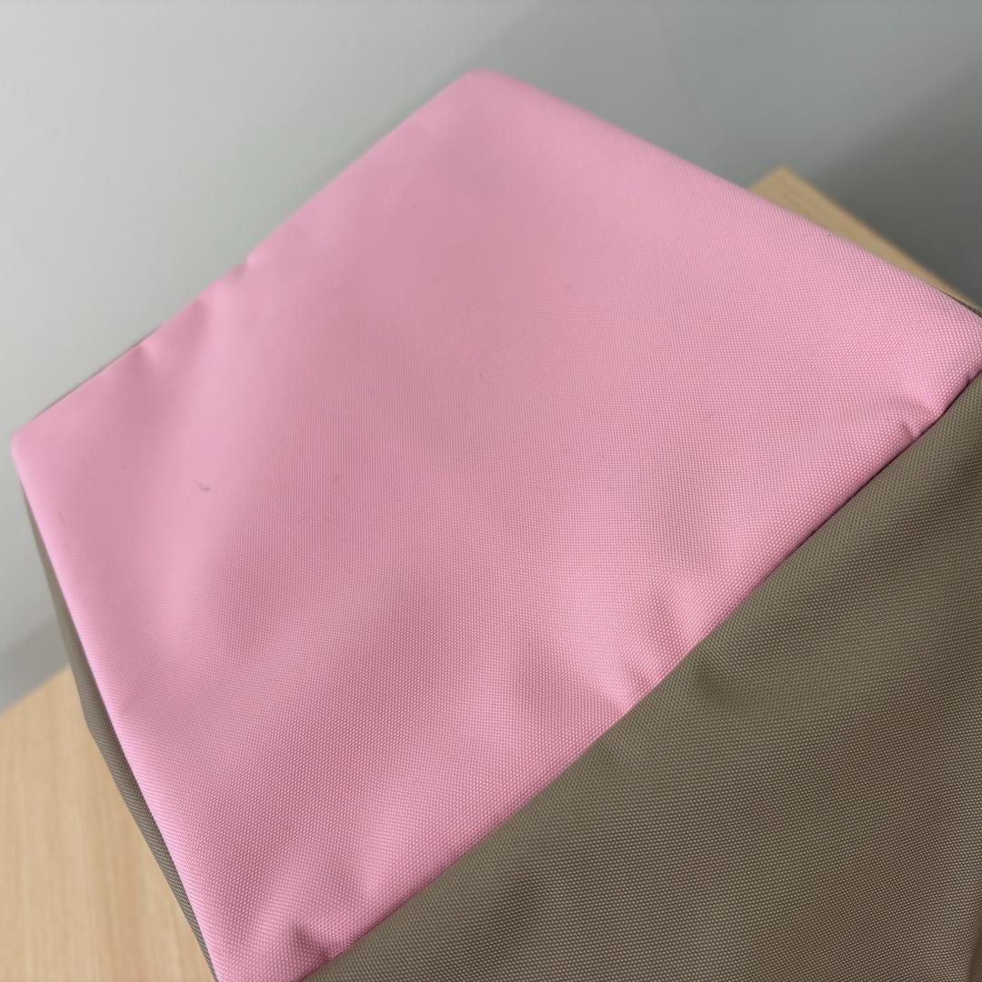 《極美品》エルベシャプリエ ナイロン トートバッグ 舟型 ベージュxピンク