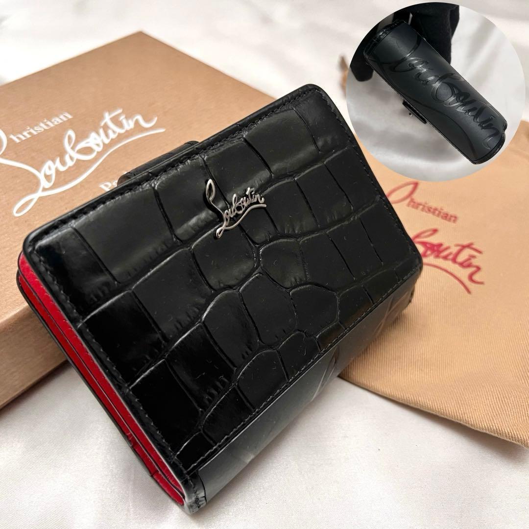 ◇箱・袋付きレア極美品◇ルブタン　パロマ　折り財布　クロコ型押し×ラバーソール