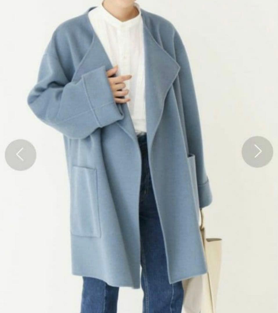 ゆいぴー　　ウールノーカラーミドル丈コート　ダブルフェイス　リバー