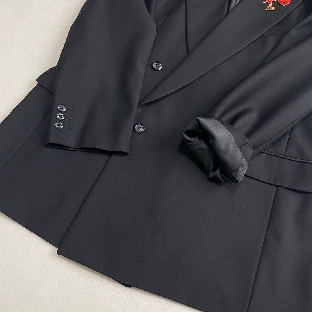 美品 90s セットアップ ブラック×ピンク ダブルスーツ 極上ウール