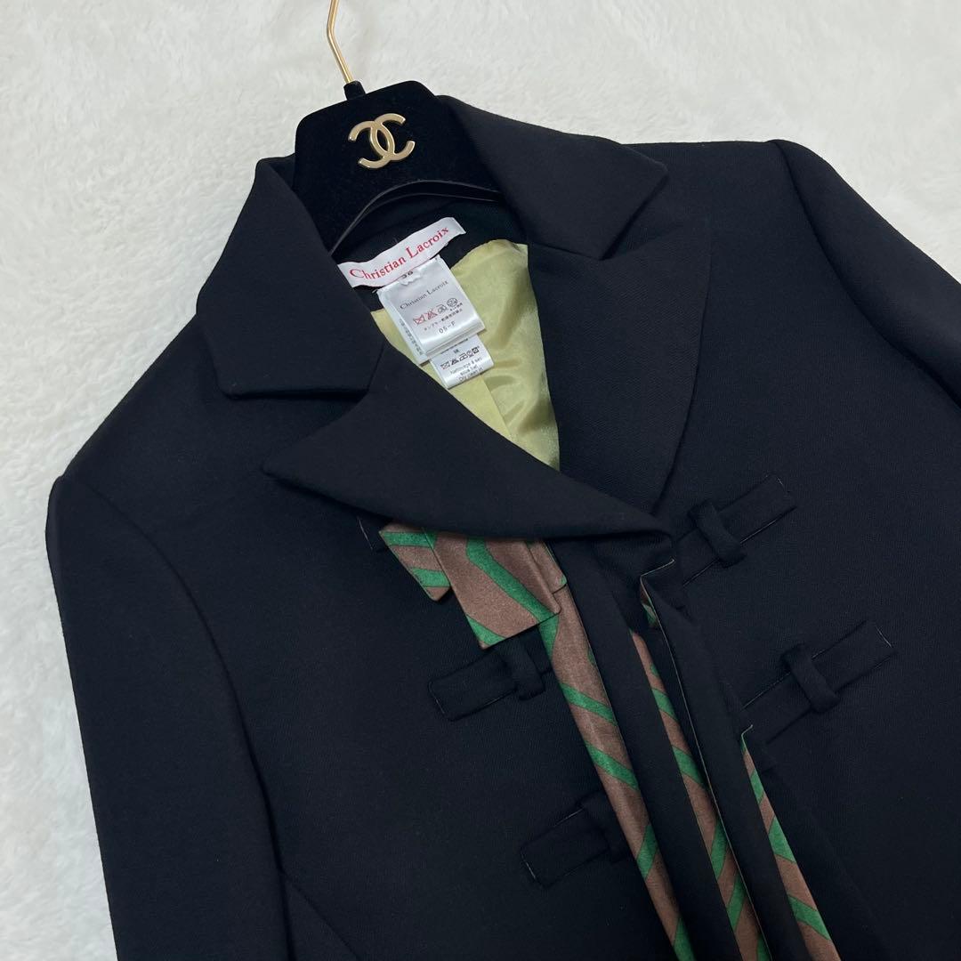 フランス製 クリスチャンラクロワ テーラードジャケット ウール 裏地シルク 黒
