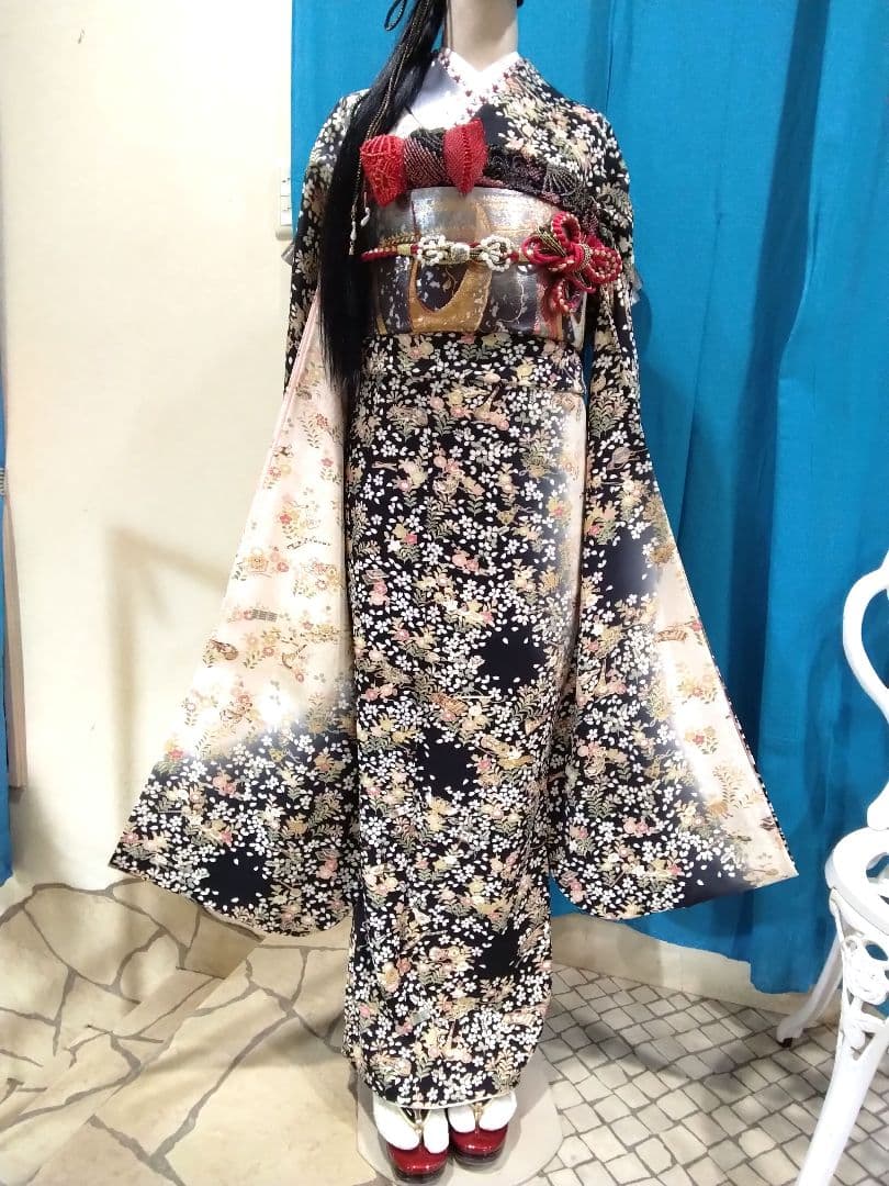 振袖フルセット、正絹振袖、友禅染、成人式、重ね衿、帯揚げ帯締め、西陣袋帯、長襦袢