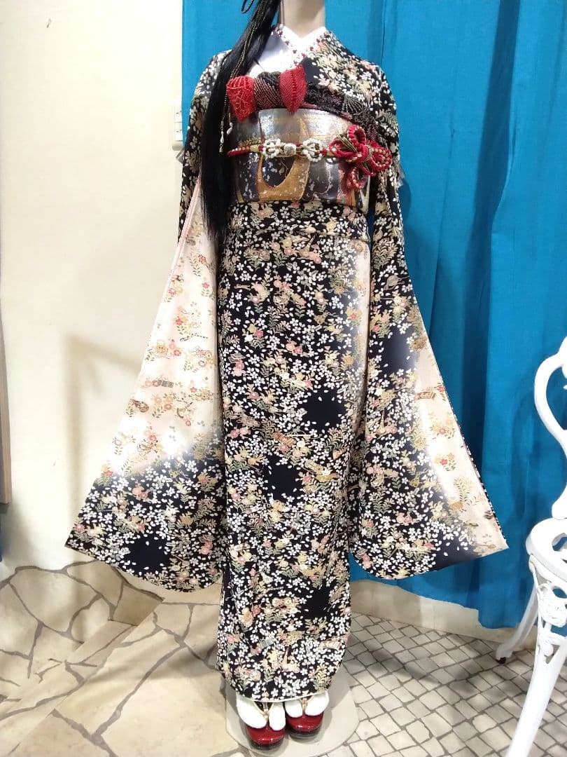 振袖フルセット、正絹振袖、友禅染、成人式、重ね衿、帯揚げ帯締め、西陣袋帯、長襦袢