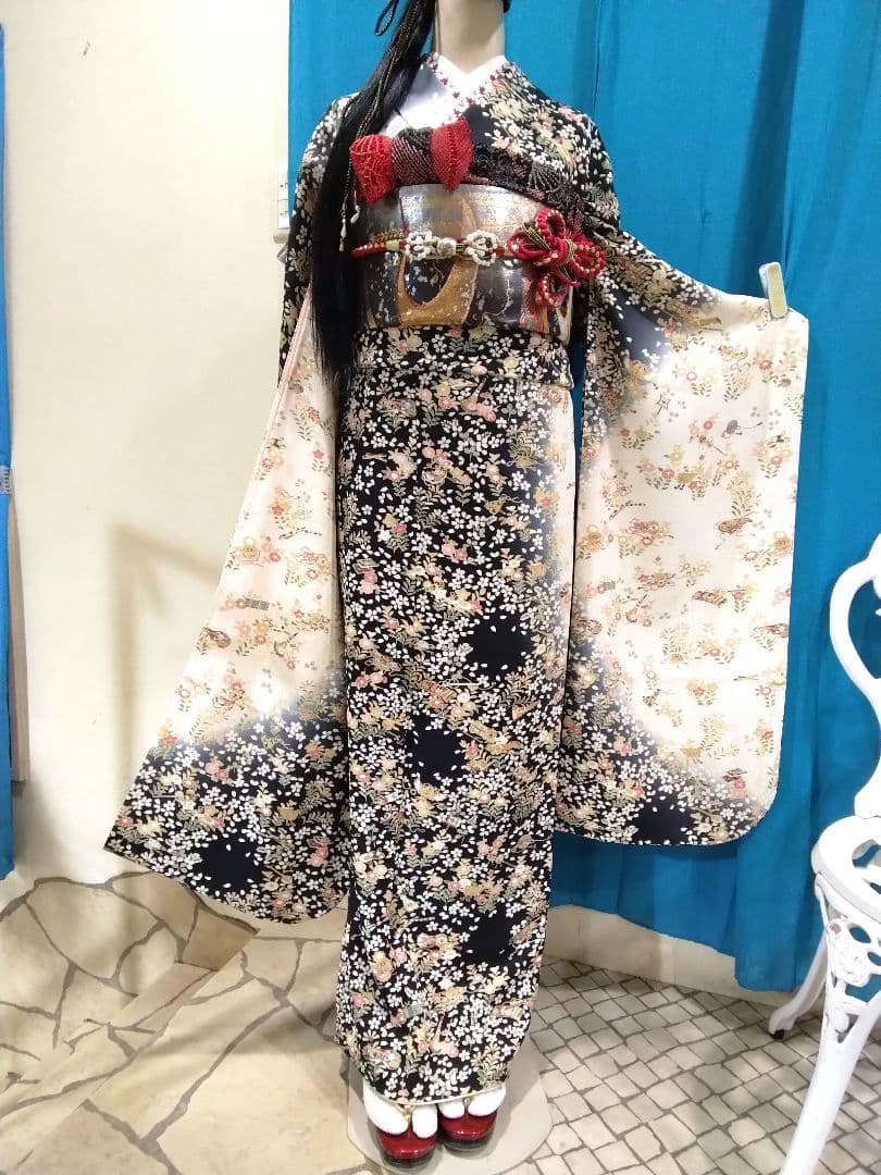 振袖フルセット、正絹振袖、友禅染、成人式、重ね衿、帯揚げ帯締め、西陣袋帯、長襦袢