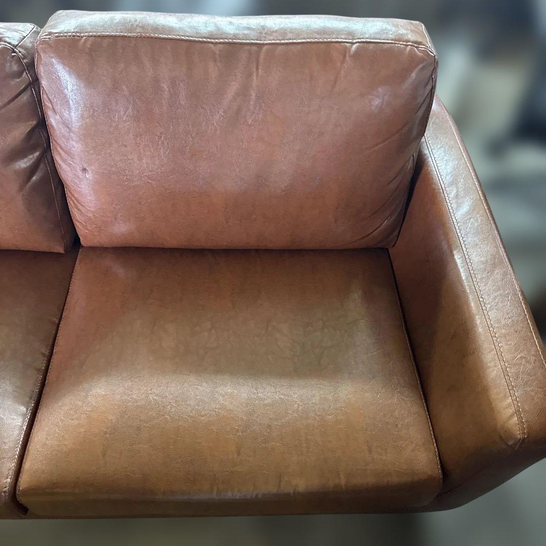 ブラウン レザー風 2人掛けソファ