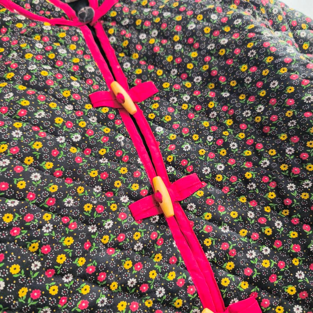 ヴィンテージ　キルト　小花柄　チャイナジャケット　ブラック