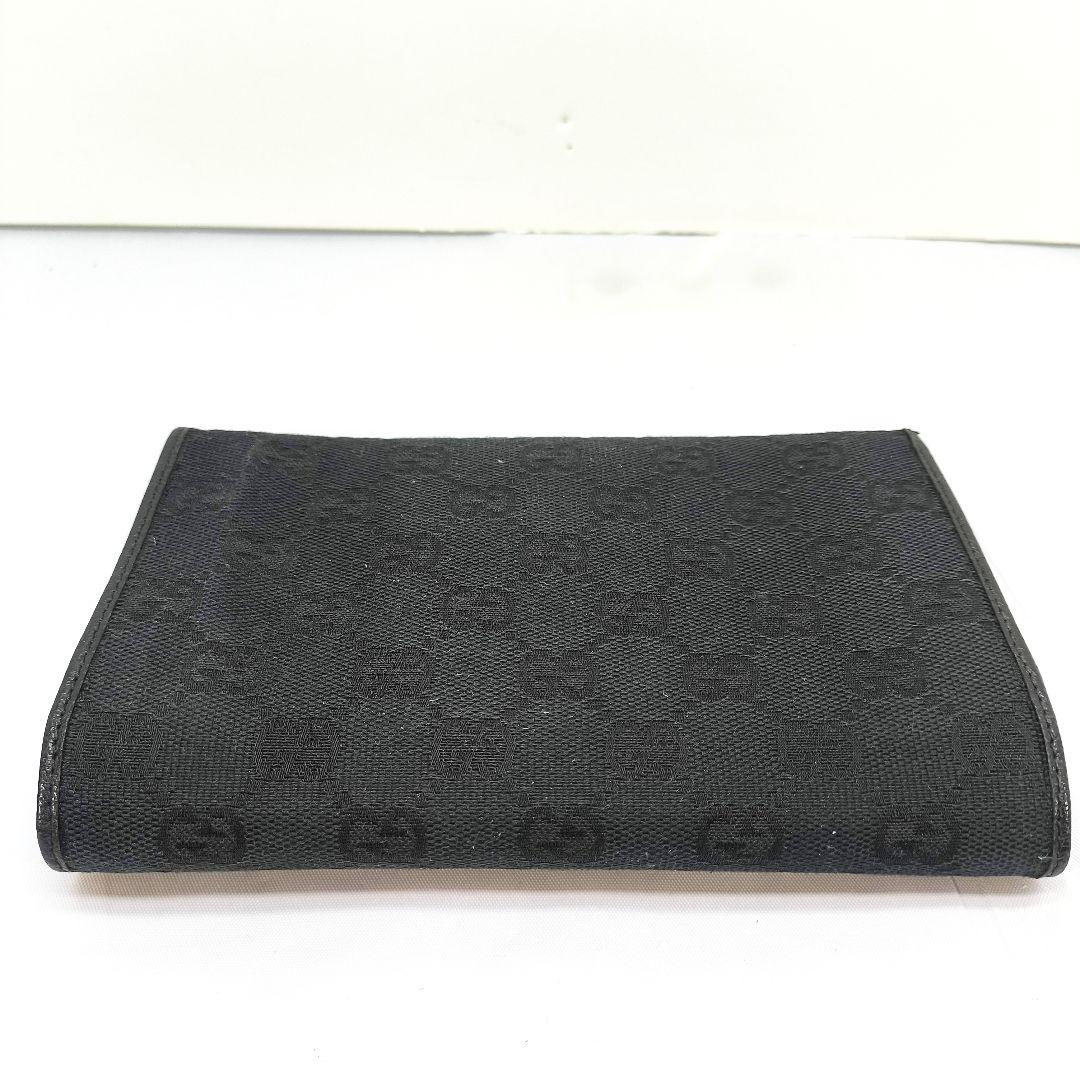グッチ GG柄 キャンバス/レザー 二つ折り 長財布 GUCCI 黒 ガマ口