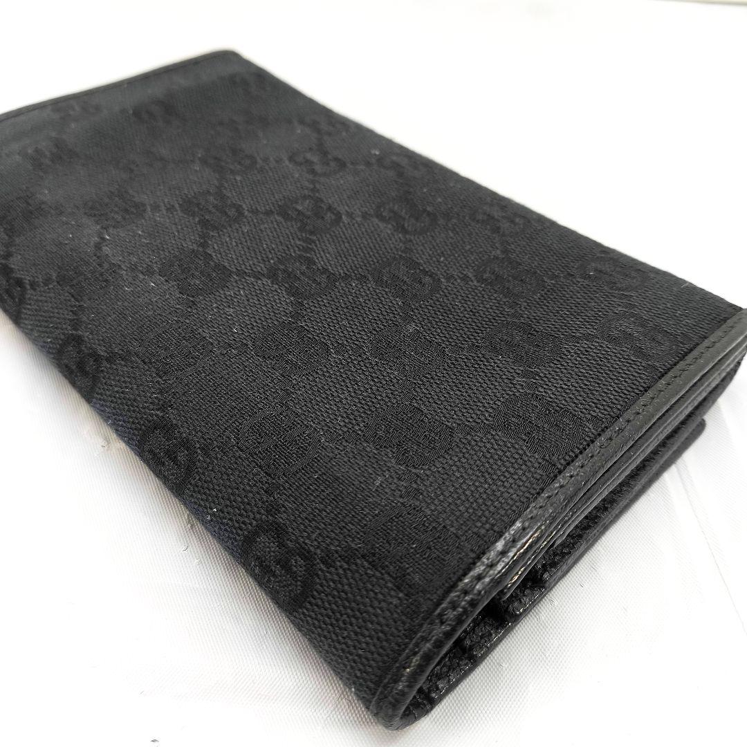 グッチ GG柄 キャンバス/レザー 二つ折り 長財布 GUCCI 黒 ガマ口