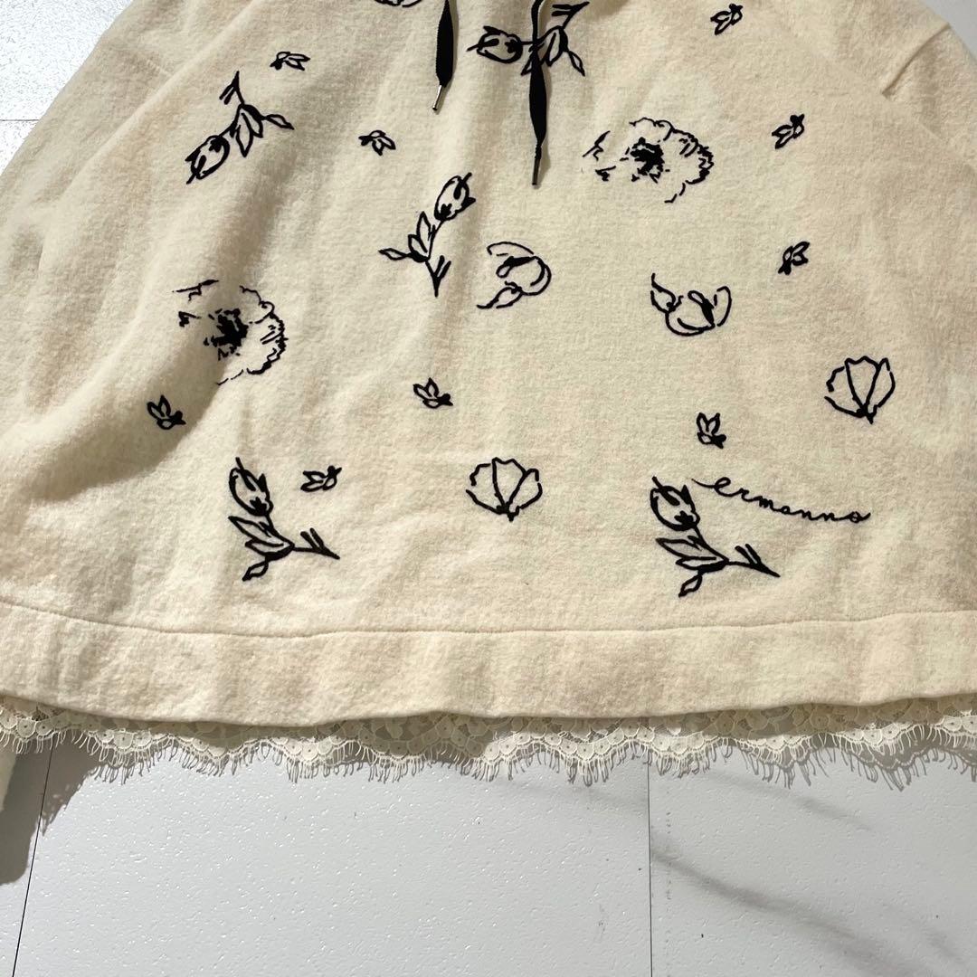 入手困難✨ エルマンノシェルビーノ パーカー ラムウール素材 レース生地 白色系