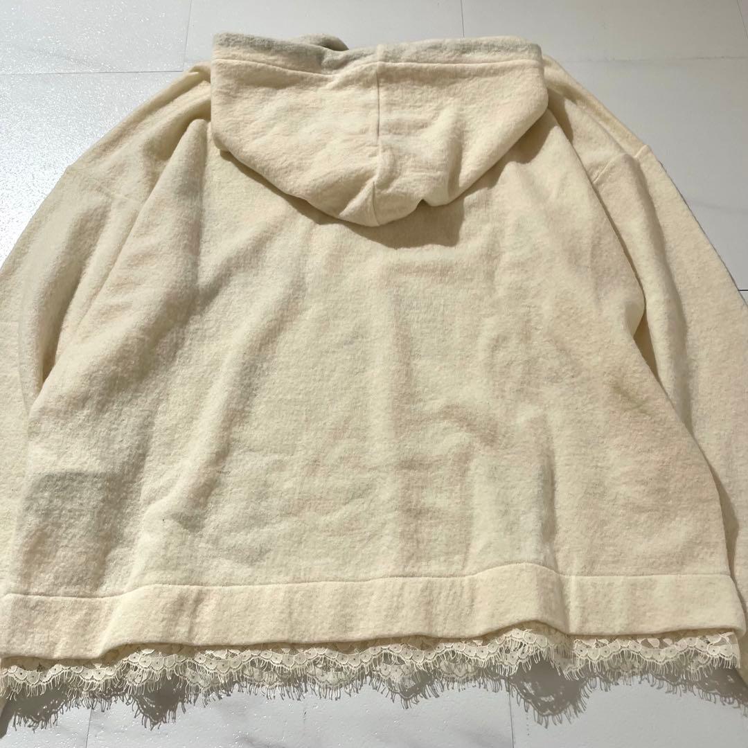 入手困難✨ エルマンノシェルビーノ パーカー ラムウール素材 レース生地 白色系