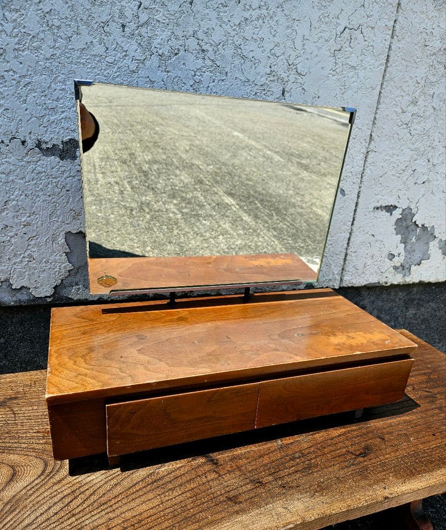 日本のヴィンテージ 抽斗付きのドレッサー 小型 鏡台 小物入れ スタンドミラー