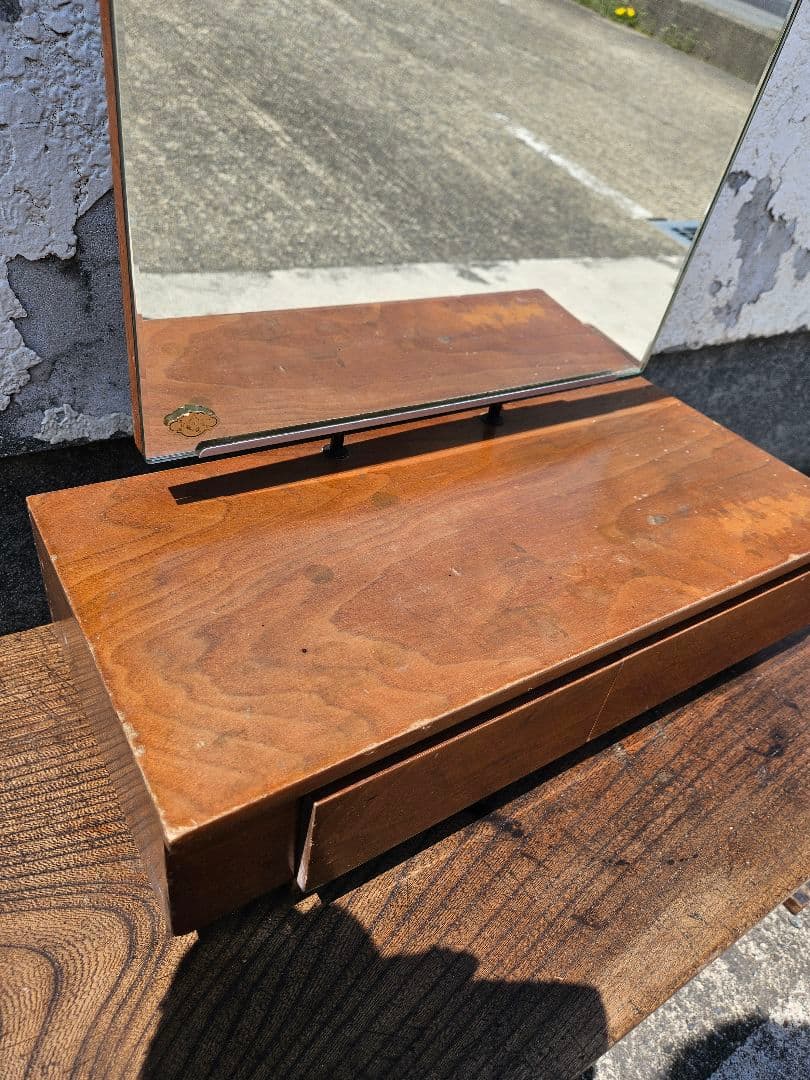 日本のヴィンテージ 抽斗付きのドレッサー 小型 鏡台 小物入れ スタンドミラー