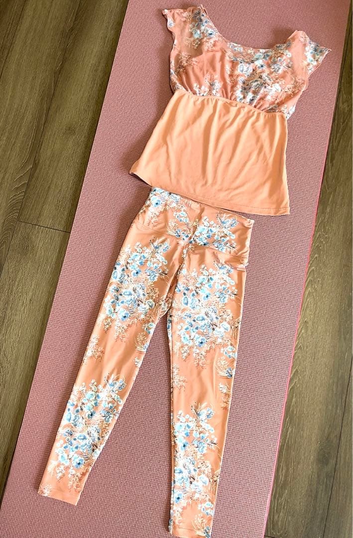 チャコット　バランス　ヨガ　セット　レギンス　トップス　Sサイズ　オレンジ　花柄