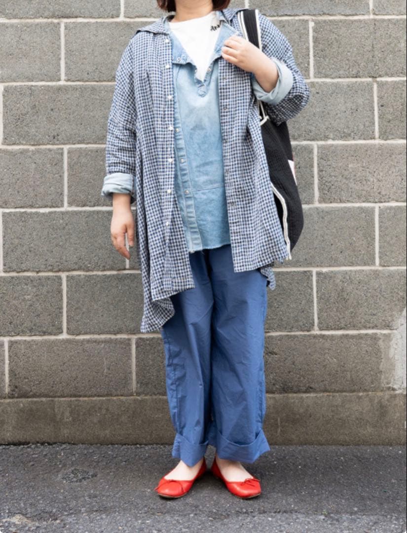 ネストローブ・リネンギンガムウィングカラービッグシャツ（ネイビー）店舗限定