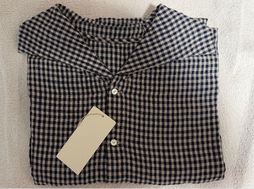 ネストローブ・リネンギンガムウィングカラービッグシャツ（ネイビー）店舗限定