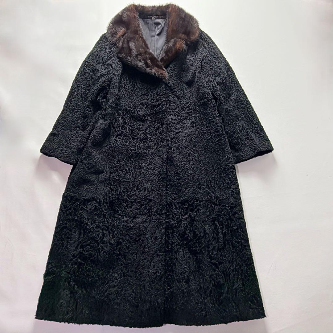岐阜毛被チベットラム×ミンクファー マキシ丈ロングコート シルク混 身幅2Way