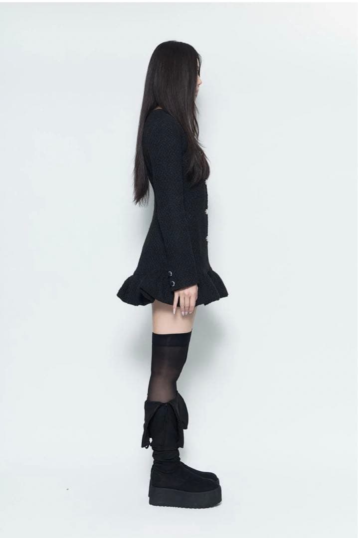 THEREDTHREAD Sツイードバルーンドレス　ブラック